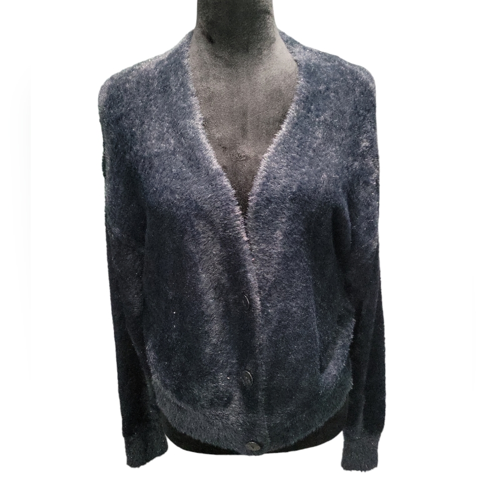 A New Day Black Metallic Front Button Cardigan Women's XS